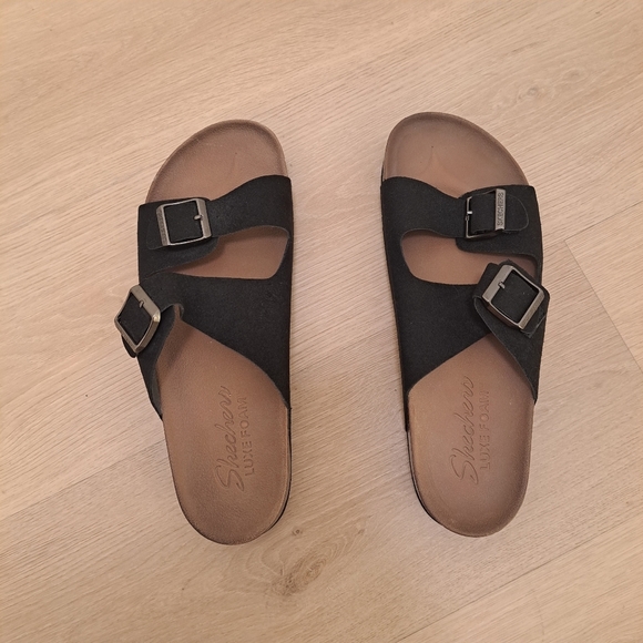 Skechers Shoes - NWOT Skeckers Black Two Strap Granola Slip On Slide Sandals Size 10
